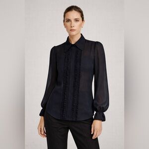 Victoria Beckham Sheer Ruffle Blouse | Made in Portugal | US 8